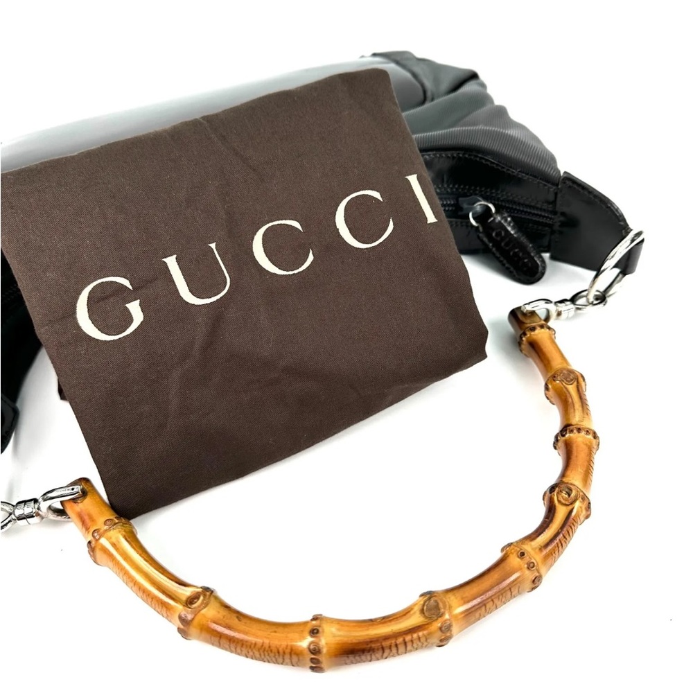 GUCCI Authentic Bamboo Shoulder Hand Bag Black Nylon Enamel. EUC! - Picture 3 of 16